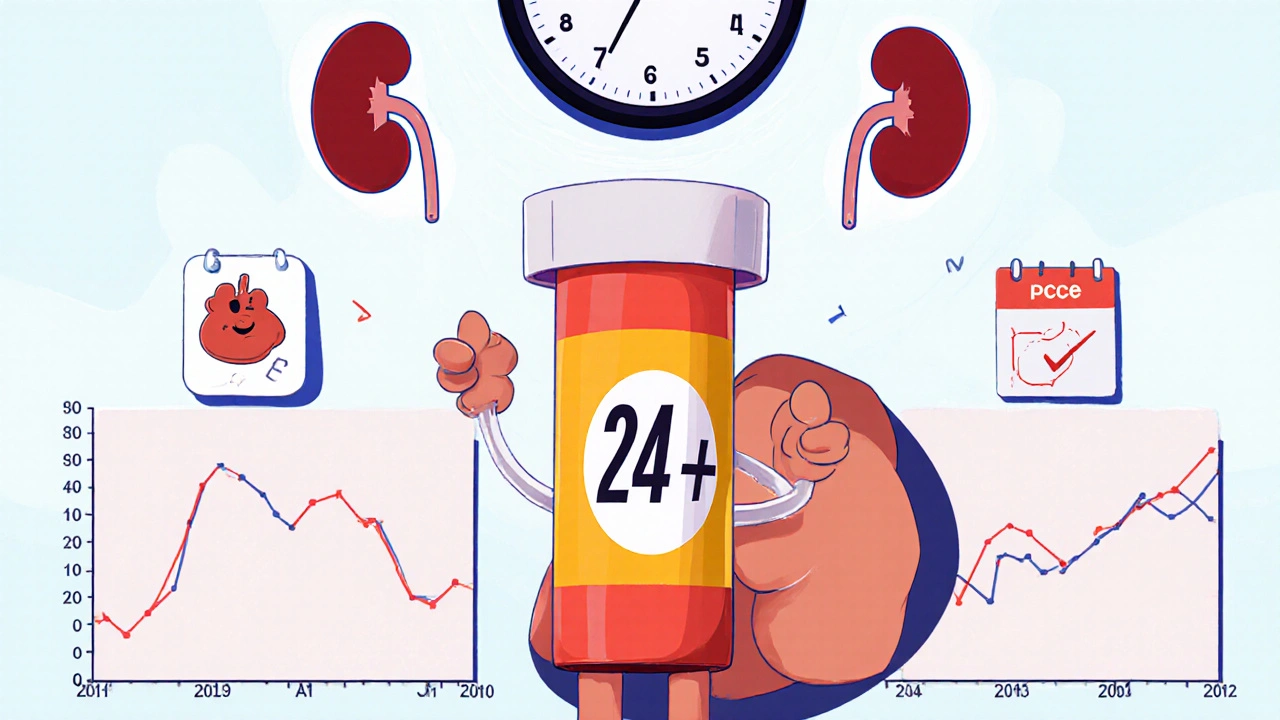 Azilsartan molecule firmly bound to a receptor, symbolizing 24-hour blood pressure control.