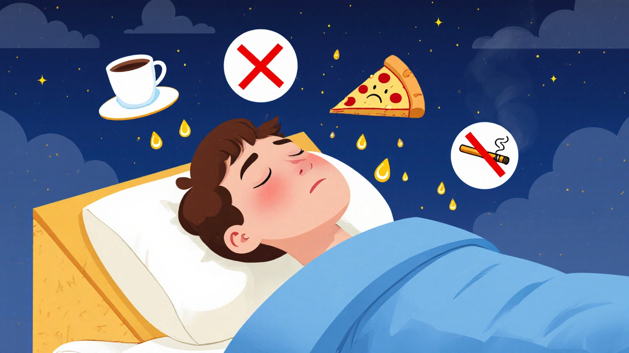 Person sleeping with elevated head, acid droplets diverted away by gravity