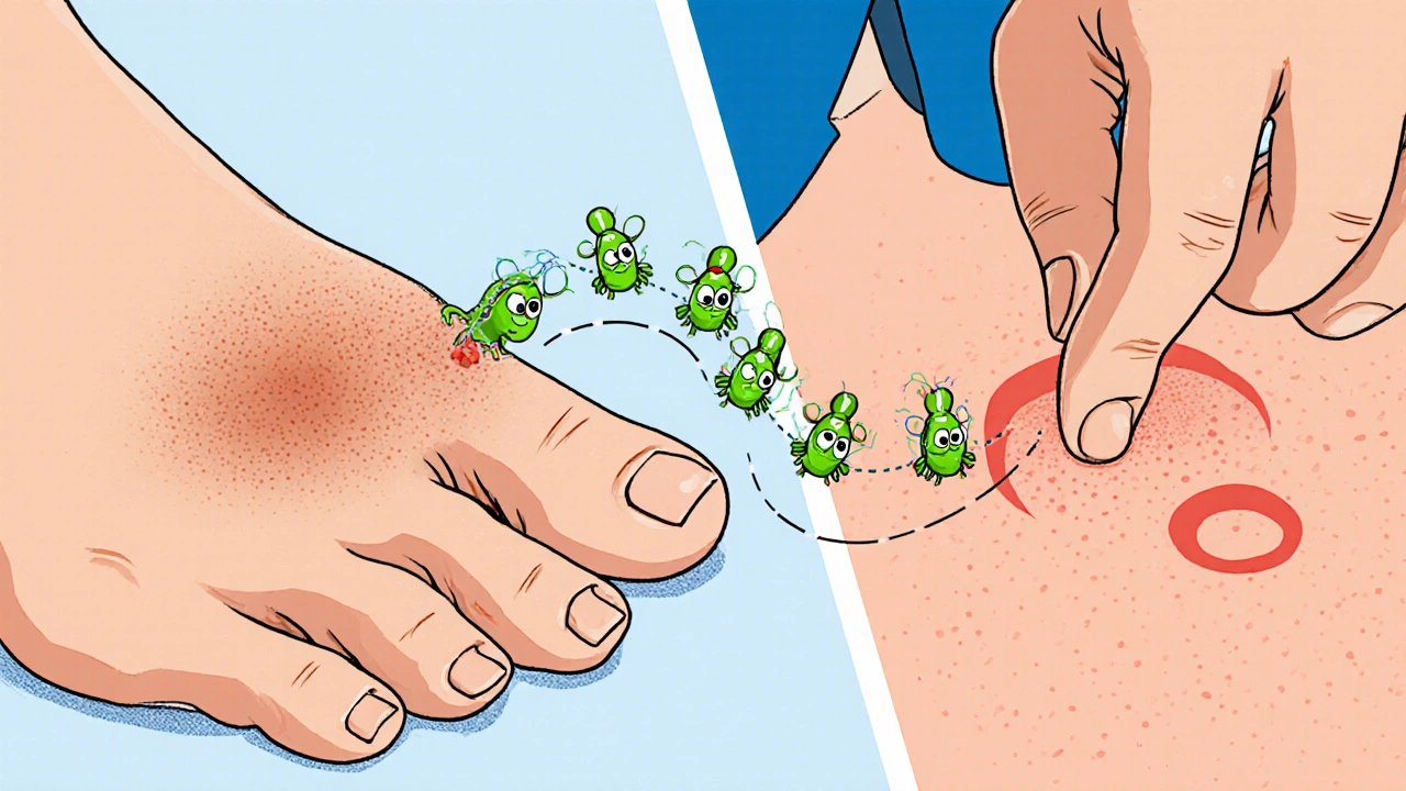 Spore characters crawl from foot to groin as person scratches.