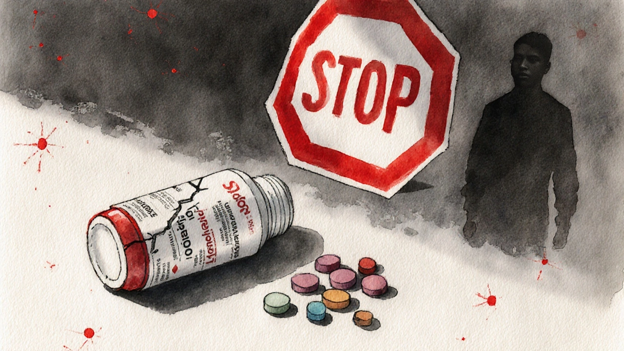 Warning scene of cracked seal on levothyroxine bottle with red alert symbols.