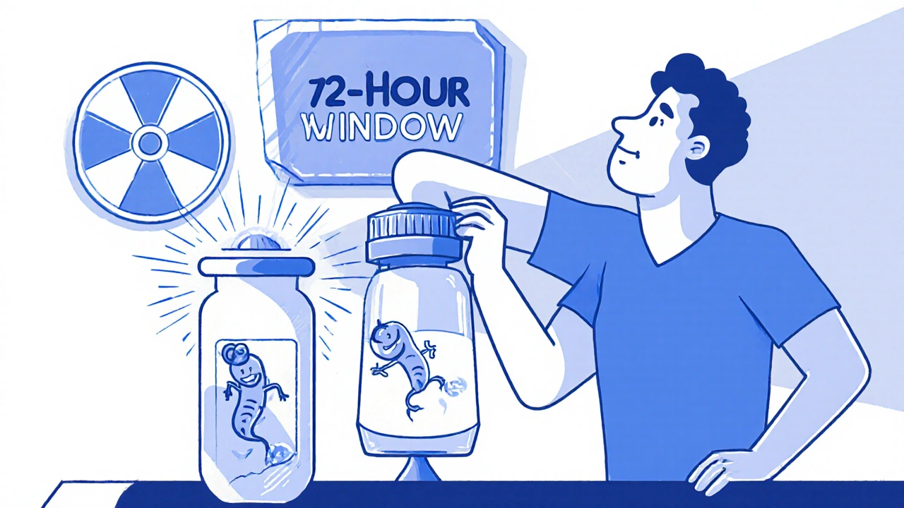 A man banks sperm with radiation shielding in place, symbolizing quick and simple preservation.