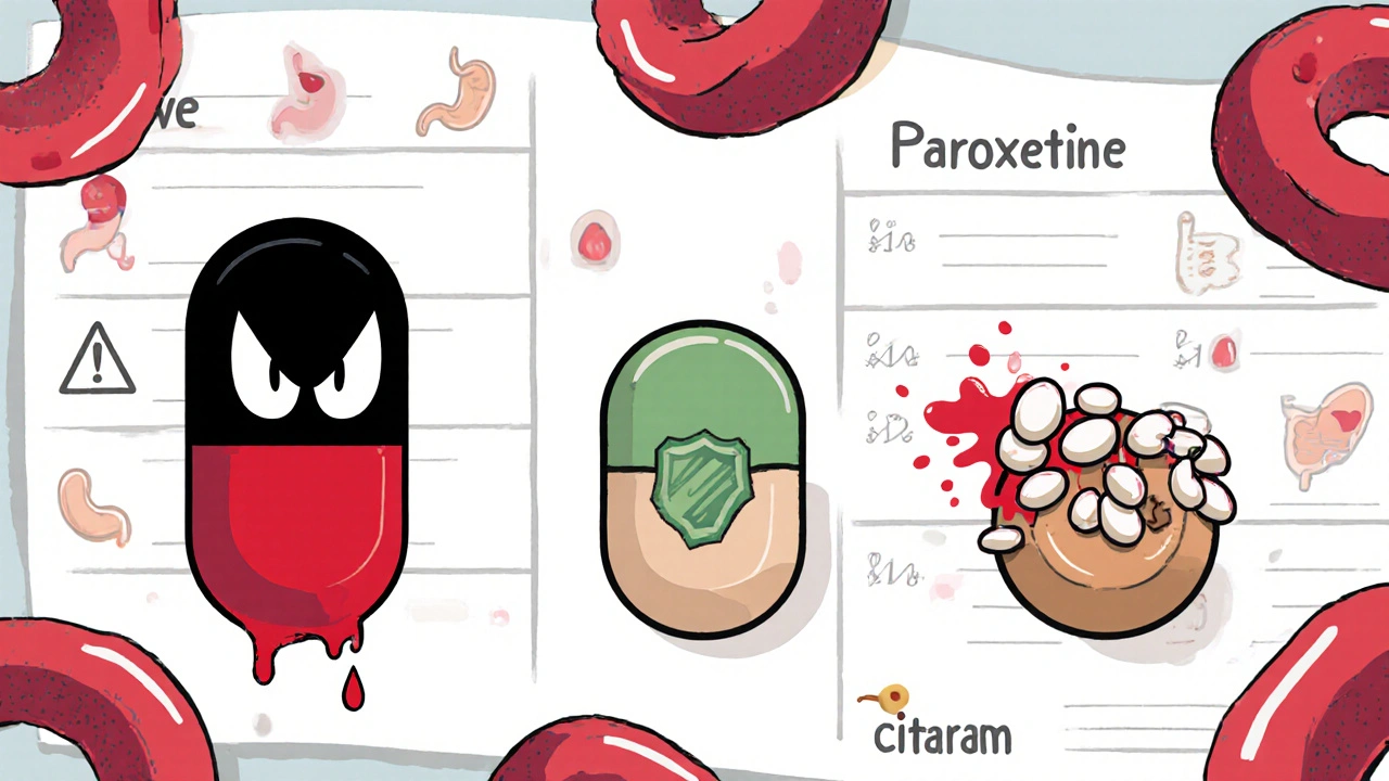 Three antidepressant pills affecting platelets differently: paroxetine causes bleeding, sertraline helps clot