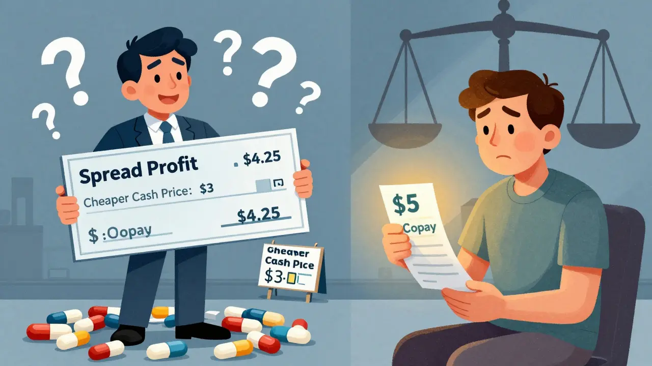 A PBM executive profits from spread pricing while a patient pays  for a drug that costs  cash.