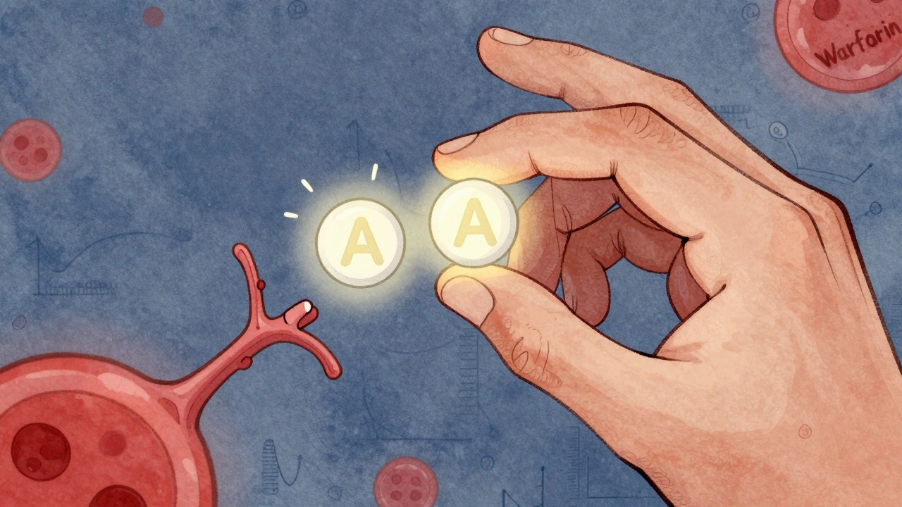 Two identical pills glow with A rating, blood absorption graphs rise, one pill has a caution symbol.