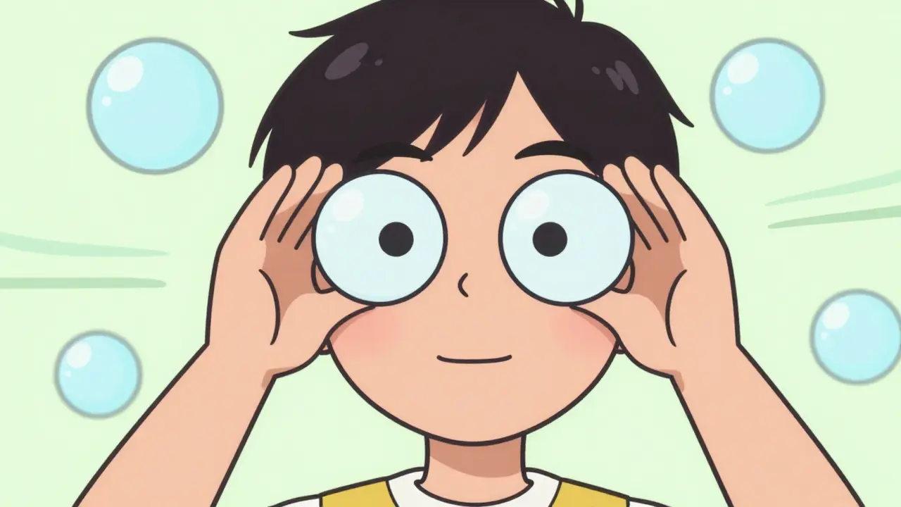 Person moving eyes in circles to shift floaters away from central vision