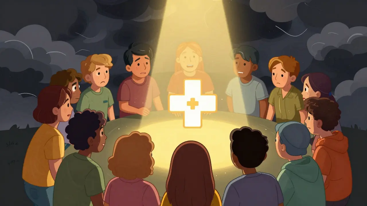 Group finding hope and protection in recovery support and light