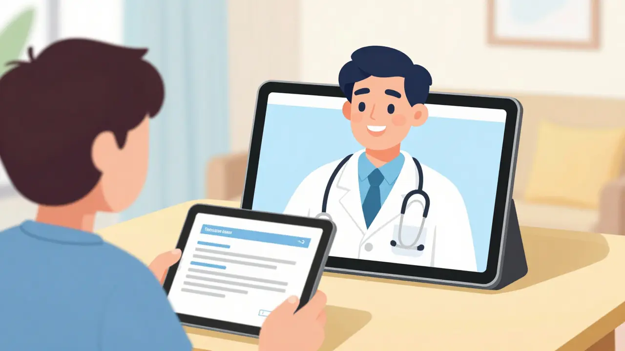 Patient having a friendly video consultation with a doctor on a tablet